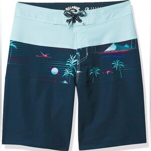 Billabong Men's Tribong Pro Boardshort Teal Blue Palm Trees Size 32